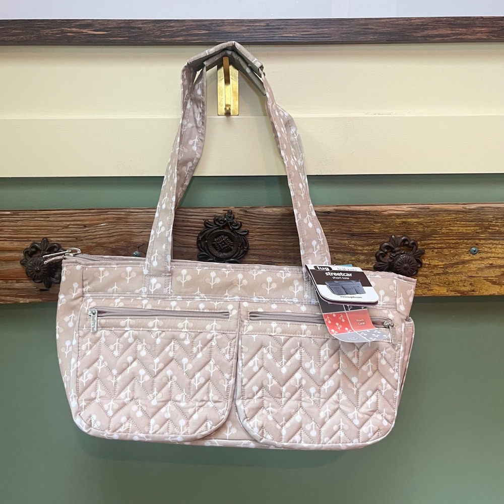 Lug Streetcar Short Tote Bag Sand Floral Chevron Quilted Multi Pocket NWT